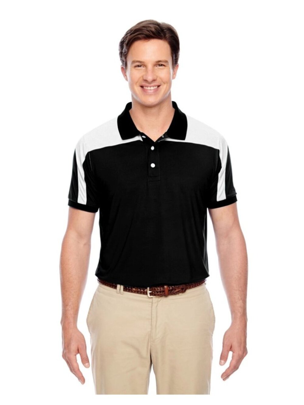 Team 365 Men’s Victor Performance Golf Polo Black White Colorblock